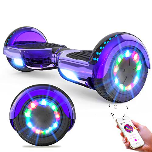 GeekMe Hoverboards Scooter eléctrico de 6.5&quot; Dual Motors 2 Ruedas de Equilibrio automático Scooter Board con Luces LED Bluetooth Modelo (Purple)