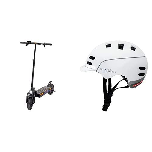 SmartGyro Speedway Pro - Patinete Eléctrico + SmartGyro Casco Inteligente Smart Helmet Blanco L