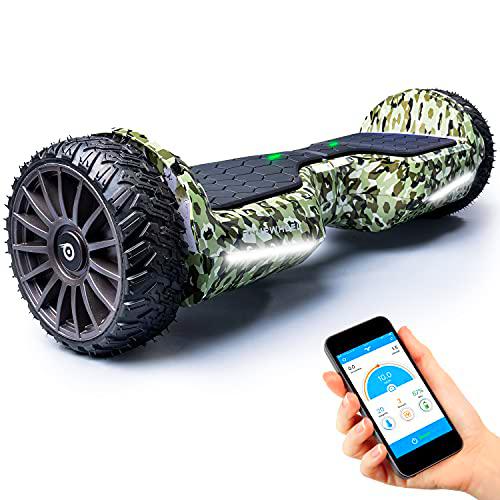 BLUEWHEEL Hoverboard compatible con App + Altavoz Bluetooth y Luz LED | Diseño exclusivo de llantas | Patín eléctrico + Modo de seguridad para niños | Batería Premium y Motor de Doble Potencia | HX380