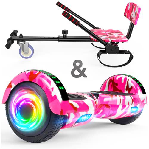 SISIGAD Hoverboard go Kart Seat, 6.5 pulgadas Hoverboard Hoverkart con luces LED y altavoz Bluetooth