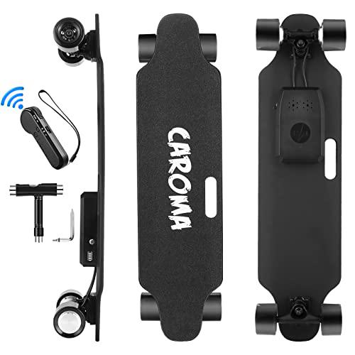 Caroma Skateboard eléctrico,90cm Longboard Eléctrico,Patinete Electrico con Control Remoto inalámbrico,25KM/H Máxima Velocidad,700W Motor Doble,Monopatin Electrico para Adolescentes y Adultos