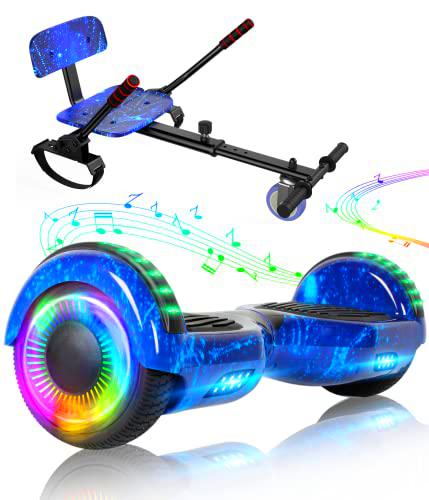 SISIGAD Hoverboard mit sitz, 6,5&quot; Self Balancing Hover Board mit Bluetooth-Lautsprechern und LED-Lichtern für Kinder und Erwachsene (Include Sitz Hoverboard)