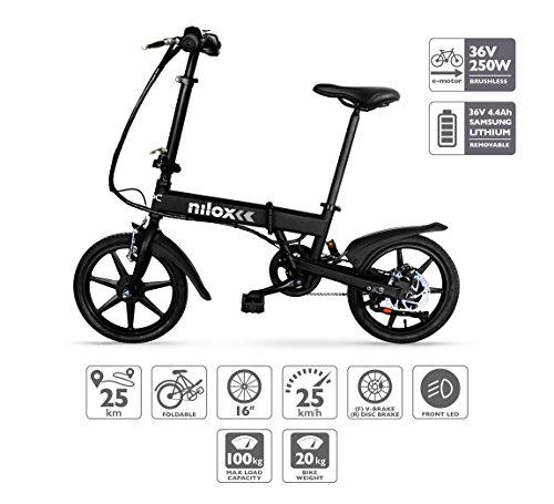 Nilox E Bike 36 V 16 P-X2 Bicicleta Eléctrica, Unisex Adulto