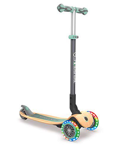 Globber Primo Foldable Lights Wood Sky Pastel Mint Patinete de 3 Ruedas para jóvenes