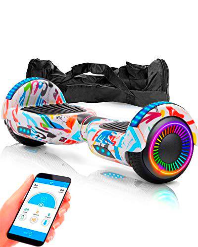 ACBK - Hoverboard Patinete Eléctrico Autoequilibrio con Ruedas de 6.5&quot; Control por App y Bolsa Transporte (Altavoces Bluetooth + Ruedas Led) Velocidad máxima: 10-12 km/h (Graffiti)